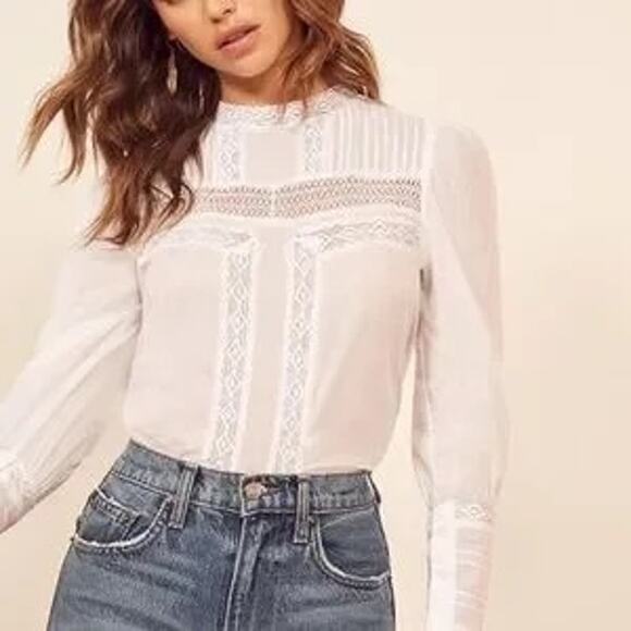 Reformation Adele Top White Lace Blouse XS Boho Cottagecore Romantic Vic… - Picture 1 of 8